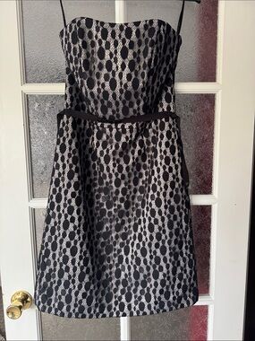 Strapless Black Lace and Silver Patterned A-Line Dress